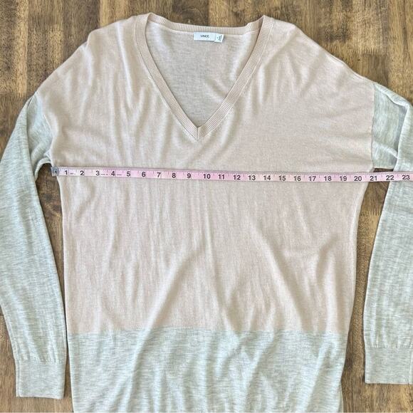 Vince Women’s Merino Wool Colorblock Easy Fit V Neck Sweater Pink Gray Sz Small - Picture 6 of 8